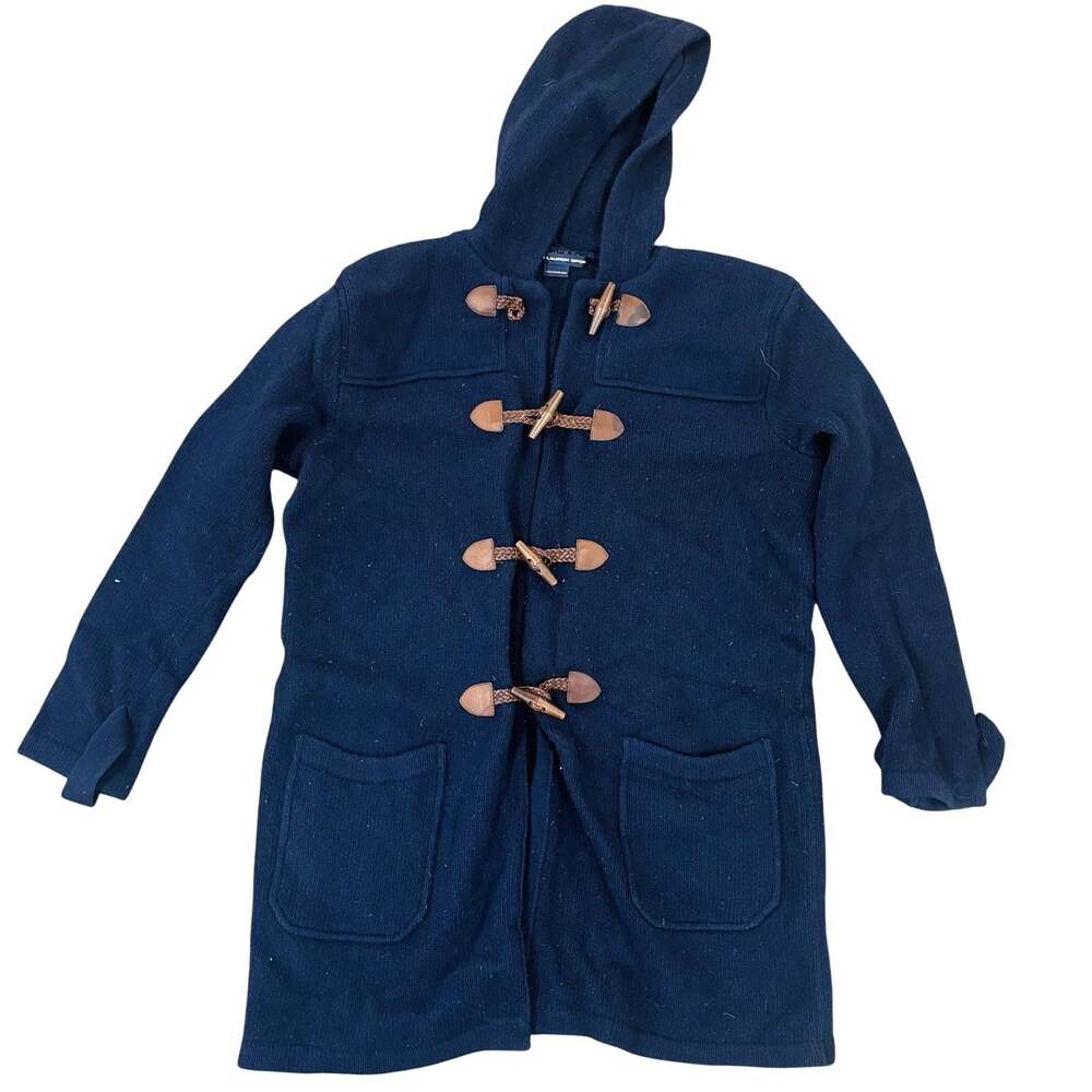 Vintage 90s Polo Sport Lambs Wool Duffle Cardigan Sweater Toggle Mens M Navy